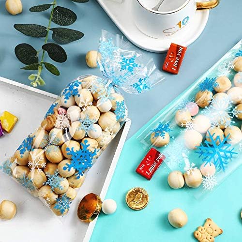 Blulu 200 Pcs Winter Snowflake Cellophane Treat Bags Christmas Goodie Bags