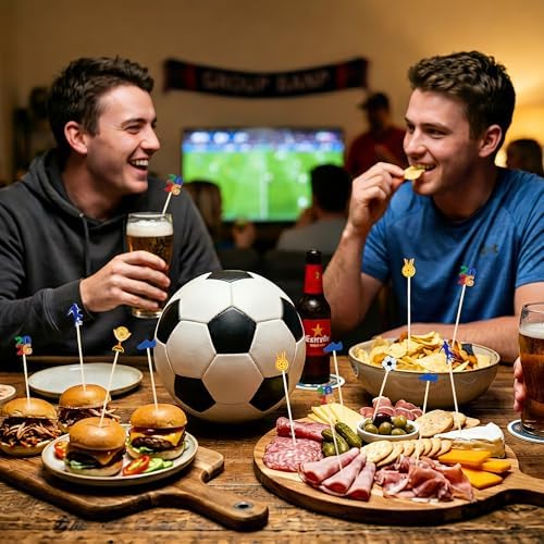 Aodaer 200 Pcs Soccer Cocktail Picks for Appetizers Soccer Toothpicks Long Bamboo Food Picks Fruit Skewers for Drinks Desserts for Game Day Soccer Party Supplies
