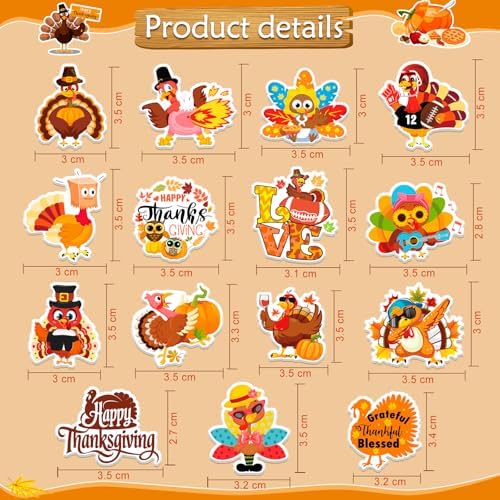 HOWAF 200pcs Thanksgiving Turkey Foam Stickers, Thanksgivings Self-Adhesive Stickers for Thanks Giving Party Turkey Day DIY Crafts Sticker, Thanksgiving Decorations Fun Turkeys Foam Decals