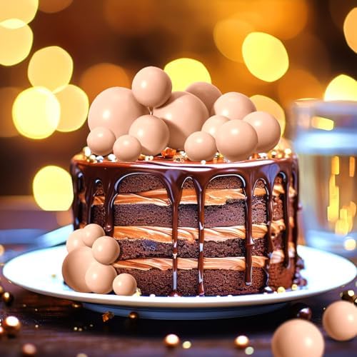 ASTARON 20 Pcs Cream Brown Balls Cake Topper Decorations for Birthday Cake