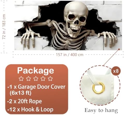 6 x 13 ft Halloween Garage Door Cover, Halloween Decorations Outdoor Hanging Banner Garage Buddy Backdrop for Home Wall Decor Holiday Spooky Party Photo Backgrounds Window Decoration