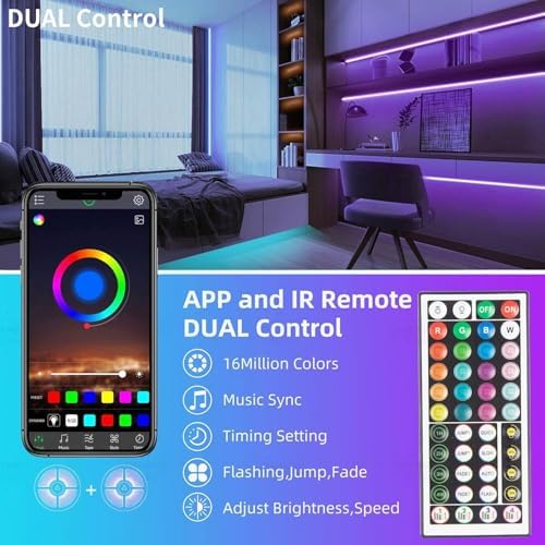 KSIPZE Led Lights for Bedroom 50ft Led Strip Lights with Remote App Control