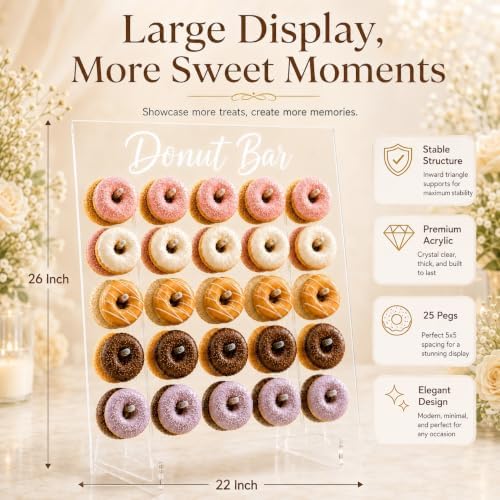 Acrylic Donut Wall Display Stand with Support Bar, 26 x 22 in