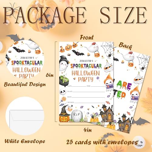 Halloween Party Invitations, Pumpkin Ghost Invites Cards With Envelopes, Fall Holiday Celebration Favors Supplies, 25pcs Invitation Card for Halloween Wedding Birthday Baby Shower -08