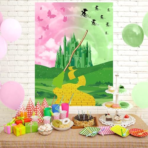 Faccito Witch Party Decorations Pin The Broom Pink and Green Games with Large Poster 24 Stickers and Blindfold Games Set for Halloween Witch Party Decorations Pink and Green Activities Supplies
