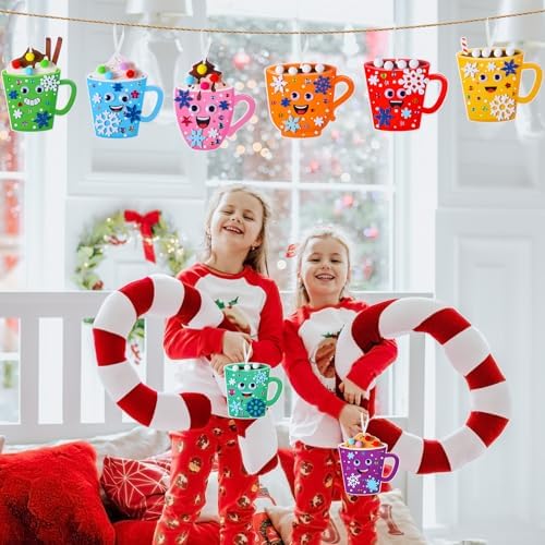Funrous 48 Sets Christmas Crafts Kit Cocoa Paper Crafts Hanging Ornaments