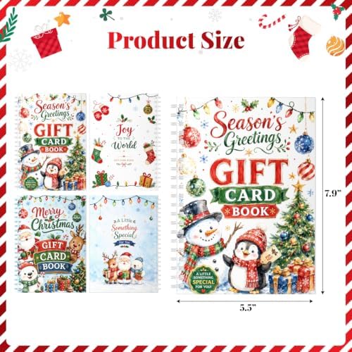 JWSCYSY 2 Pack Cute Christmas Gift Card Book for Kids, 5.5x7.8 Spiral Bound Merry Christmas Gift Card Holder Book, DIY Personalized Xmas Gift Card Book for Family Friends Students (Blue, White)