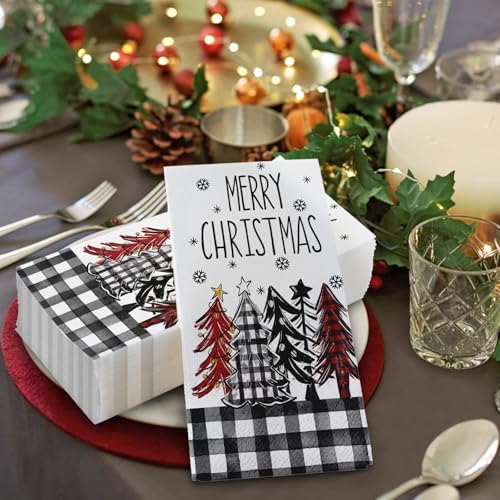 100 PCS Merry Christmas Tree Disposable Paper Napkins, Xmas Bathroom
