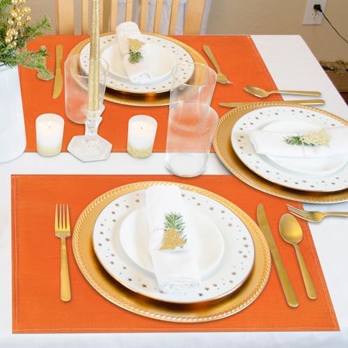 Niviy Orange Fall Thanksgiving Placemats Set of 4, 12x18 Inch Washable Easy to Clean Heat-Resistant Anti-Skid Indoor Outdoor Table Mats for Holiday Party Kitchen Dining Room Decoration