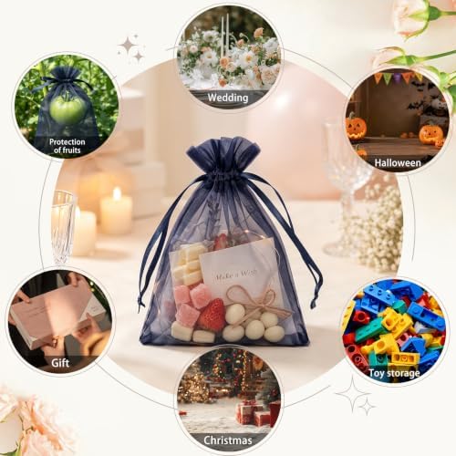Wudygirl 50 Pcs Organza Bags, 5x7 IN Drawstring Gift Bags-Navy Blue