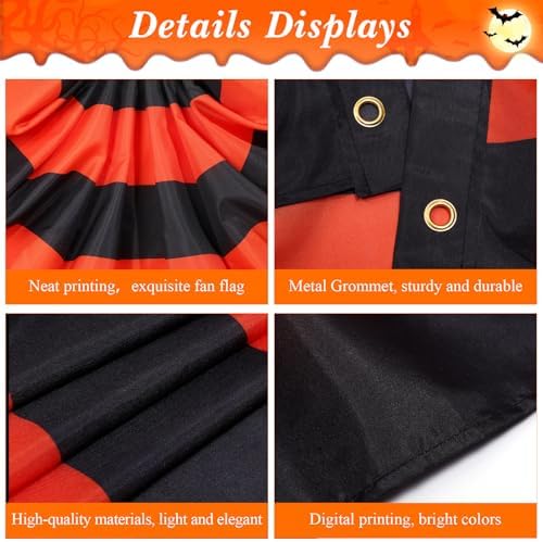 Newwiee 2 Pcs 4 x 2 ft ft Halloween Flag Bunting Half Fan Hanging Pleated Flag Banner with 3 Grommets for Halloween Indoor Outdoor House Party Holiday Yard Decorations Props, Black Orange
