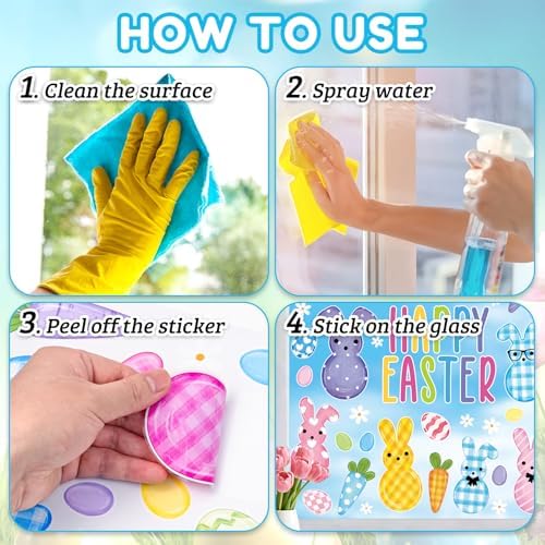 8 Sheets Easter Window Clings Stickers Happy Easter Bunny Egg Window Decals