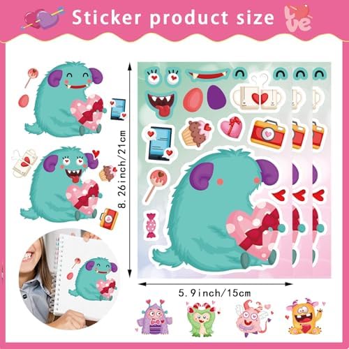 Make a Monster Face Stickers, Valentine's Day Stickers for Kids Classroom