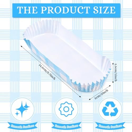 Yinkin 300 Pcs Paper Hot Dog Trays Food Trays 6 Inch,Blue,Checkered