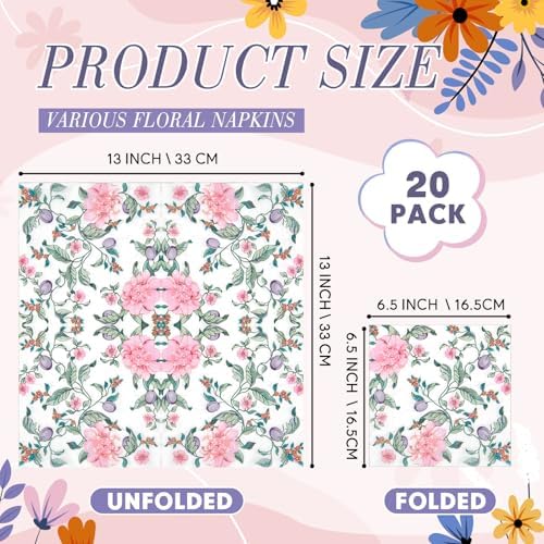 Crtiin 20 Pack Decoupage Napkins Floral Cocktail Decorative Paper Napkins