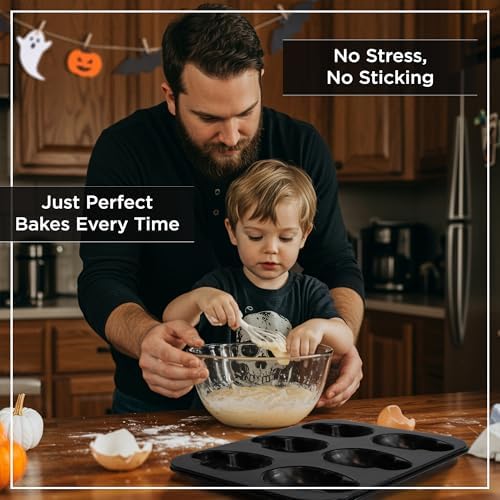 Wrenbury Large Skull Baking Pan - 6 Cup Metal Muffin Tin for Pizza Cupcakes