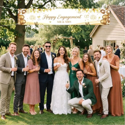 Happy Engaged Banner Decorations for Engagement Wedding Home Party Decor