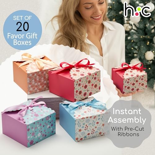 Small Floral Gift Boxes with Lids & Ribbon (20 Pack) Decorative Treat Boxes