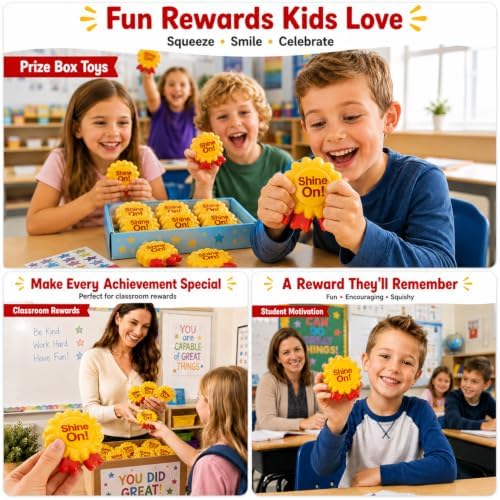 12 Pack Shine On Squishy Toys Bulk for Kids, Classroom Prize Toys, Treasure Box Rewards, Goodie Bag Stuffers, Carnival Game Prizes & Party Favors (Ribbon)
