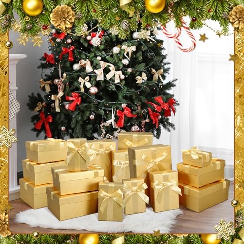 Cholemy 6 Pcs Christmas Nesting Gift Box, Vintage Style, Golden