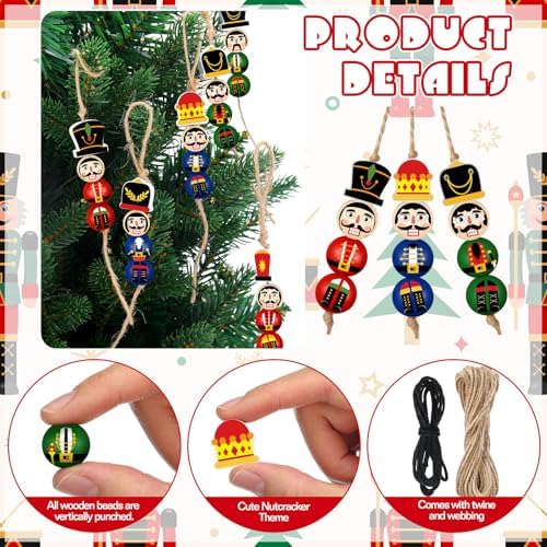 Cinnvoice 240 Pcs Holiday Wood Beads with Twine, Classic