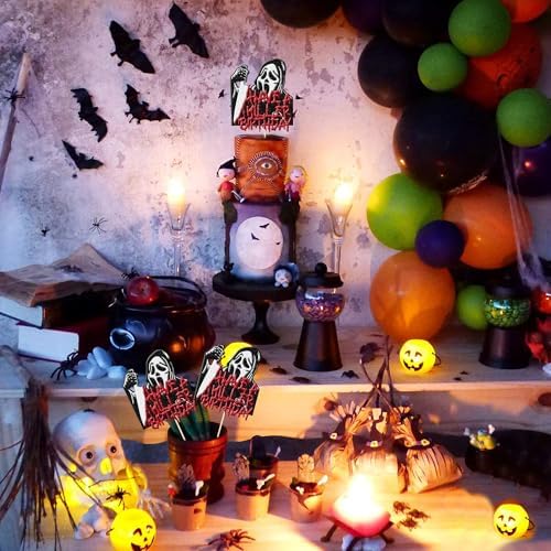 1 PCS Have a Killer Birthday Cake Topper Assembled Glitter Horror Classic Halloween Cake Pick for Bloody Horror Movie Theme Birthday Halloween Party Cake Decorations Supplies