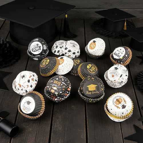 600 Pack Graduation Cupcake Liners Congrats Grad Baking Cups Standard Size Grad Muffin Liners for Graduation Birthday Party Candy Cake Decorations Supplies