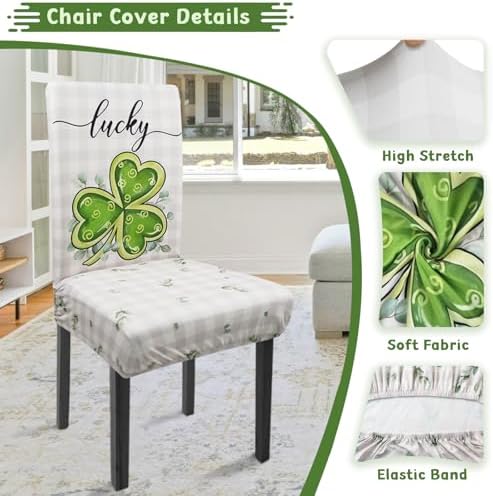 St. Patricks Day Chair Covers Set of 4 Shamrock Stretch Parsons Slipcovers