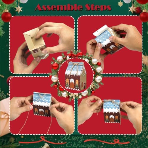 ONESING 24 Pcs Small Christmas Treat Boxes, Mini Gingerbread House Candy Boxes for Party Favors, Treats Packaging, Goodie Bags, Holiday Snacks, Xmas Decor
