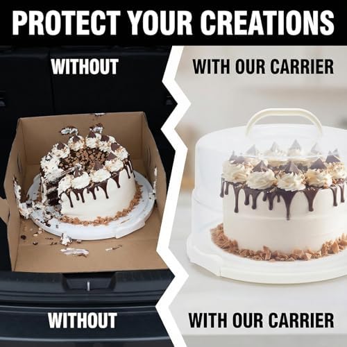 12 Inch Cake Carrier with Lid and Handle – Heavy-Duty Cake Container for Baking Events & Outdoor Trips | Adjustable Height,Portable Food Cake Carrier Storage Solution for Picnics & Camping