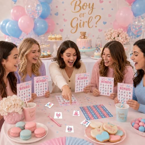 Baby Shower Bingo Game Cards, 24 Player Gender Reveal Party Game
