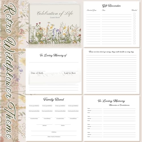 Patelai Funeral Guest Book with Pen, Vintage Wildflower