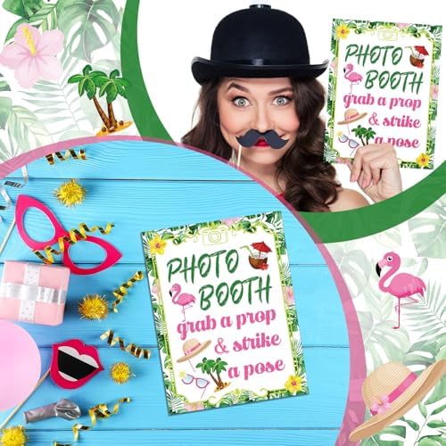 Briwooody Luau Summer Photo Booth Props with Stand Retro Background Table