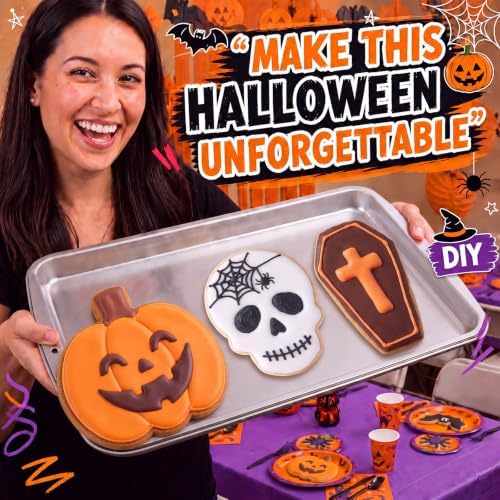 Teenyyou 3 Pcs 7.5 Inch Large Halloween Cookie Cutters Set Extra Large Pumpkin Coffin Skull Shapes Stainless Steel Metal Giant Cookie Cutters Molds for Halloween Day Baking Party Kitchen Accessories
