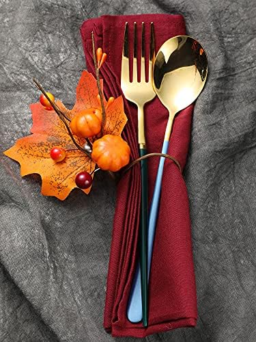 Patelai 12 Pcs Fall Napkin Rings Maple Leaf Pumpkin Napkin Holder