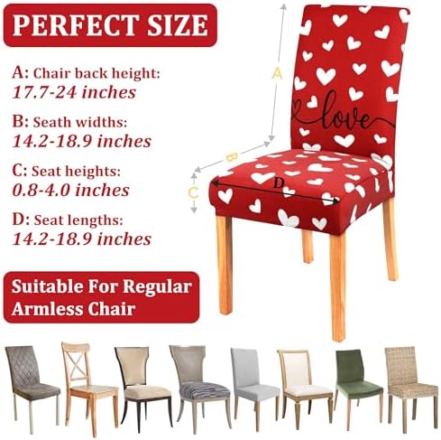 Valentines Day Chair Covers Set of 4, Valentines Decorations Stretch Removable Washable Dining Room Love Hearts Gnome Chair Protector Slipcovers Party Kitchen Home Valentine Decor (Valentine 1, 4 PCS)