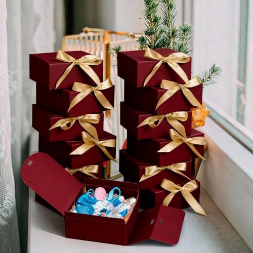 WLUSEAXI 12 Pack Small Gift Boxes with Lids for Presents, Red Gift Boxes