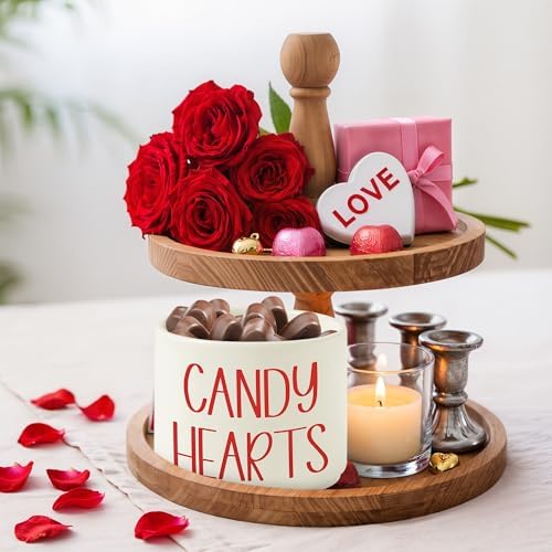 Candy Dish Cauldron - Valentine's Day Mini Ceramic Candies Bowl Tiered Tray Decor, Snack Serving Bowl Table Wishes Accents for Valentines Themed Party Home Kitchen Gifts (Red Candy Hearts)
