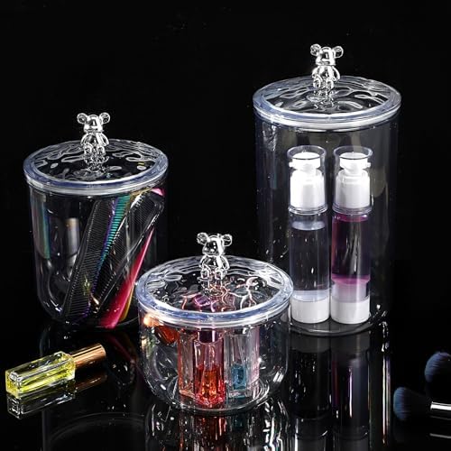 3PCS Clear Candy Jars With Lid, Plastic Storage Jar Canister with Airtight Lid, Decorative Cookie Container for Snacks Buffet Wedding Home Bar Décor, Pantry Food Organizer Container 30/47/68 Oz