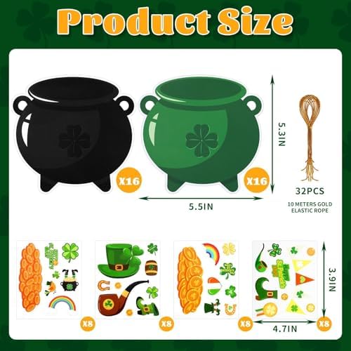 JUNEBRUSHS 32 Pcs St. Patricks Day Craft Kits for Party Activities Gifts