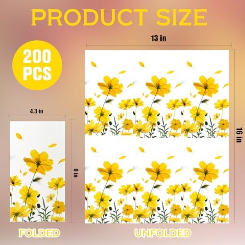 200 Pack Daisy Disposable Paper Napkins Yellow Floral Summer Guest Towels Small Portable Hand Wipes for Wedding Birthday Tea Party Kitchen Bathroom Table Decor