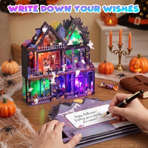 Yinqing Halloween Cards with Music and Lights, Happy Halloween Card House