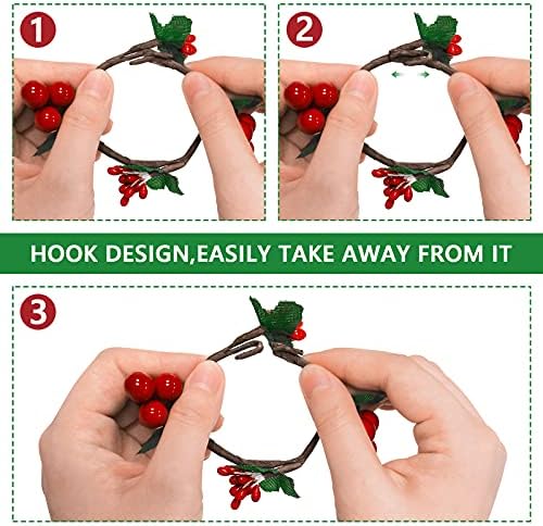 Mingting Napkin Rings Set of 12, Haoypaic Rustic Napkin Ring Serviette Holders Handmade Red Berry Table Decorations for Wedding Christmas Thanksgiving New Year Valentine's Banquet Birthday Party