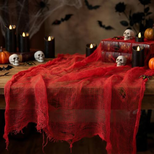 600 x 80 in Halloween Creepy Cloth for Yard and Outdoor Decorations, Red