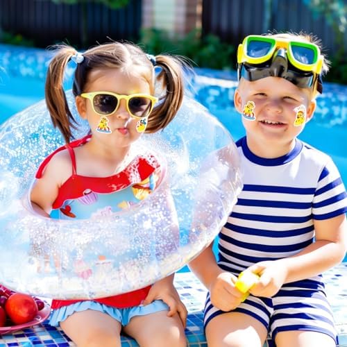 Whaline 1000Pcs Summer Hawaiian Rubber Duck Roll Stickers Self-Adhesive Summer Luau Yellow Duck Label Decals for Envelope Water Bottle Scrapbook Decor Tropical Birthday Party Supplies