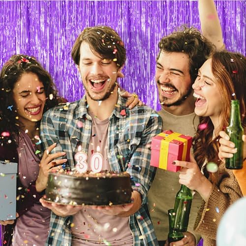 2 Pack Foil Curtain Backdrop Purple Metallic Tinsel Foil Fringe Curtains Photo Booth Props for Birthday Wedding Engagement Baby Shower Bachelorette Christmas Holiday Celebration Party Decorations