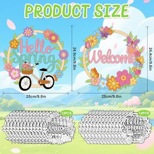 Sereliy 24 Pcs Spring Coloring Wreath Crafts, Color Your Own Flower Crafts, DIY Paper Wreath for Spring Home Activities Games. (Spring.24)