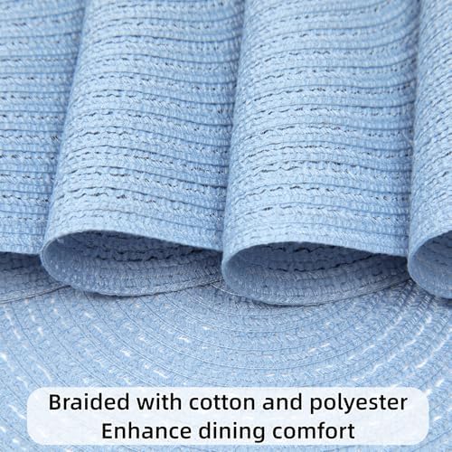 SHACOS Round Braided Placemats Set of 8 Washable 15 inch Round Non Slip Table Place Mats for Dining Tables Wedding Party Decor (Light Blue, 8)