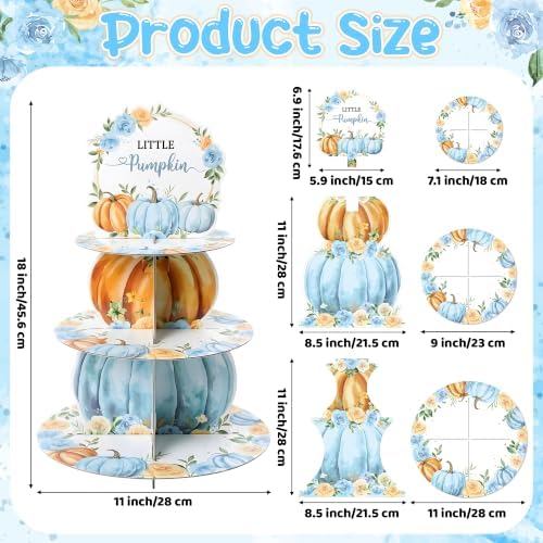 Haooryx Blue Pumpkin Cupcake Stand 3Tier Dessert Holder Pastry Platter