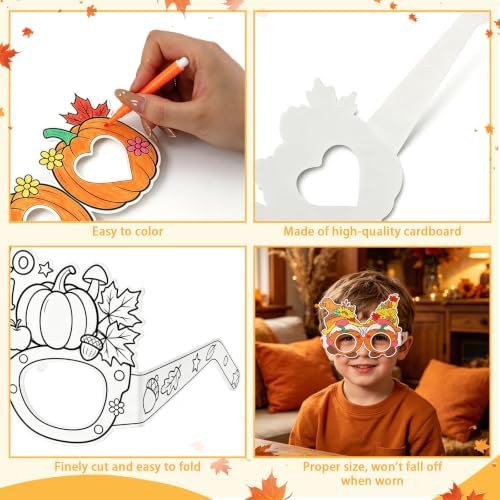 32Pcs Fall Thanksgiving Craft Bulk Coloring Glasses DIY Arts Kit for Kids